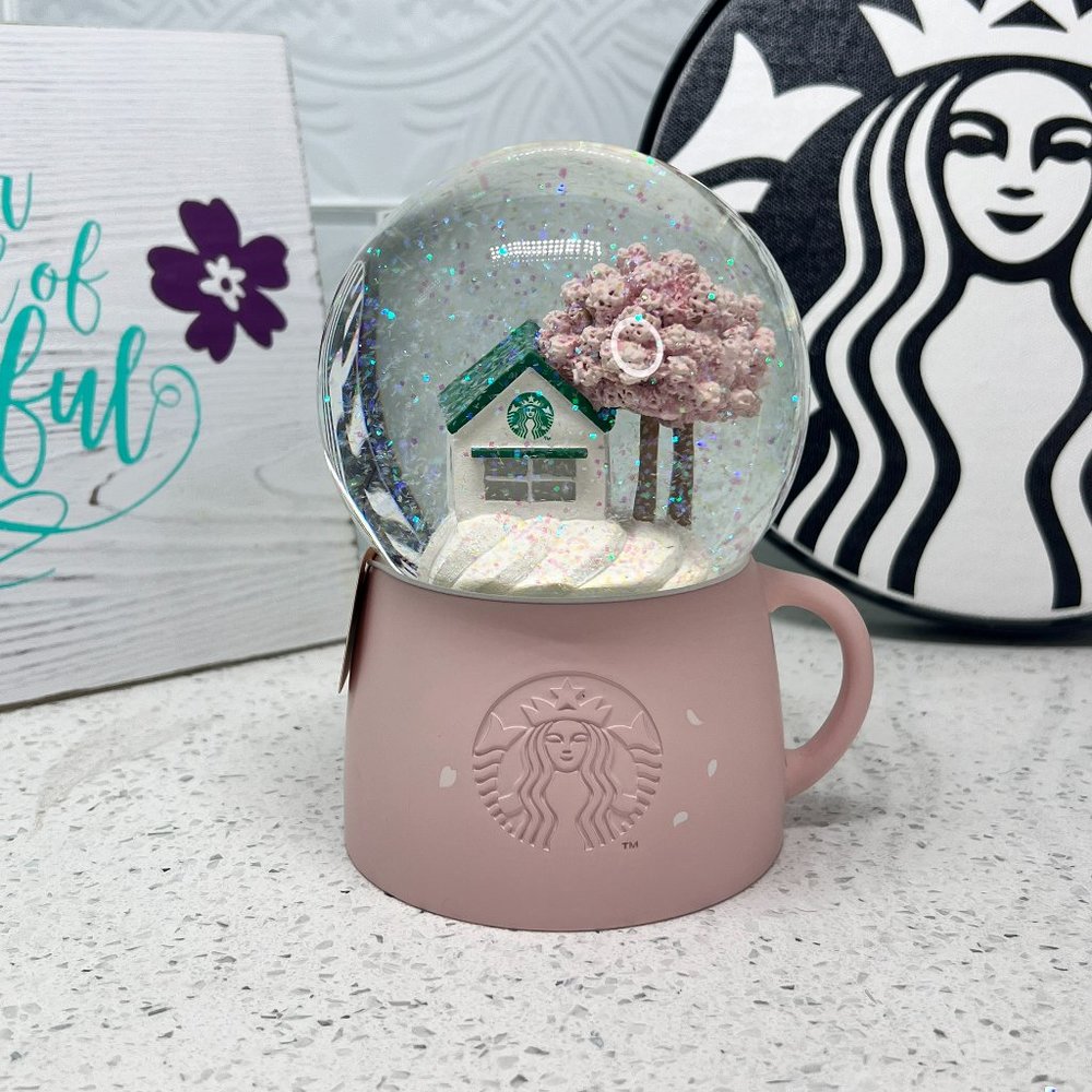 Starbucks Sakura Cherry Blossom Tree & Starbucks Shop Snow Globe, 2021